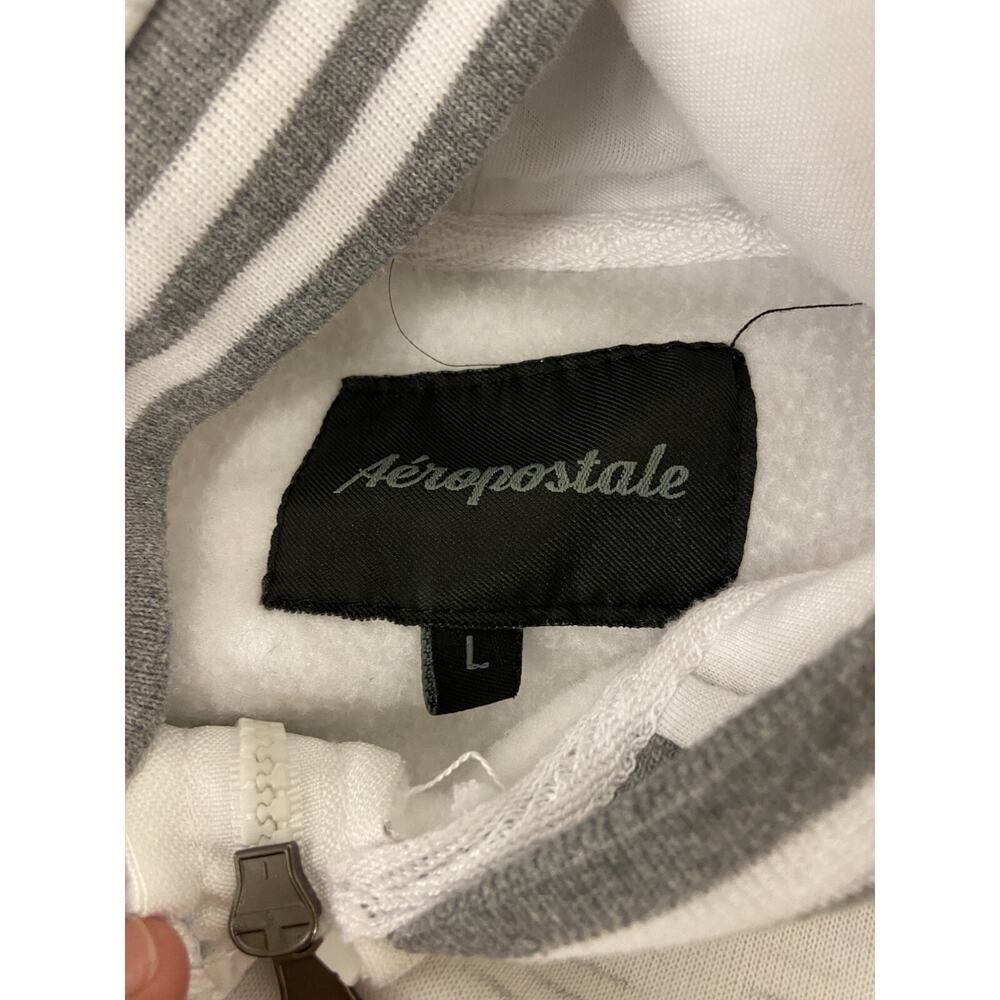 Aeropostale Full Zip Hoodie Womens Large White Gray Embroidered Long Sleeve - Picture 3 of 7